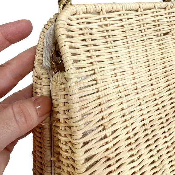 Zara Wicker Woven Basket Gold Chain Handbag Purse - Picture 12 of 14